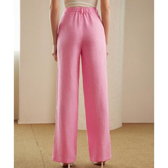PINK LINEN FOLD PLEATED STRAIGHT LEG SUIT PANTS - Picture 5 of 8